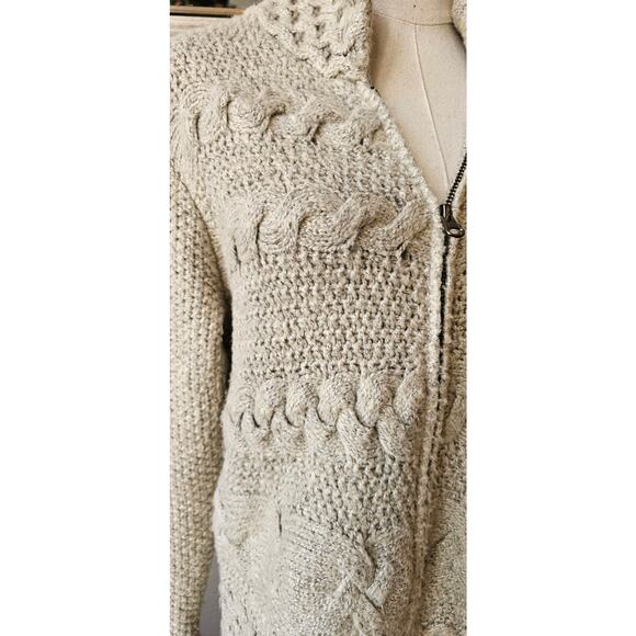 J. Jill Cable Knit Zip Up Cardigan Sweater Women Size M Petite Ivory Long Sleeve - Picture 2 of 5